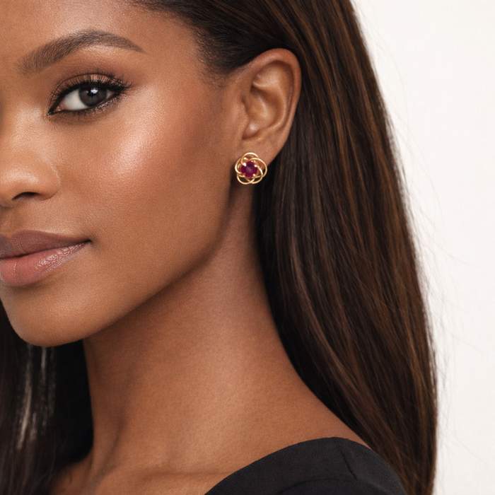 14k Yellow Gold Ruby Swirl Stud Earrings