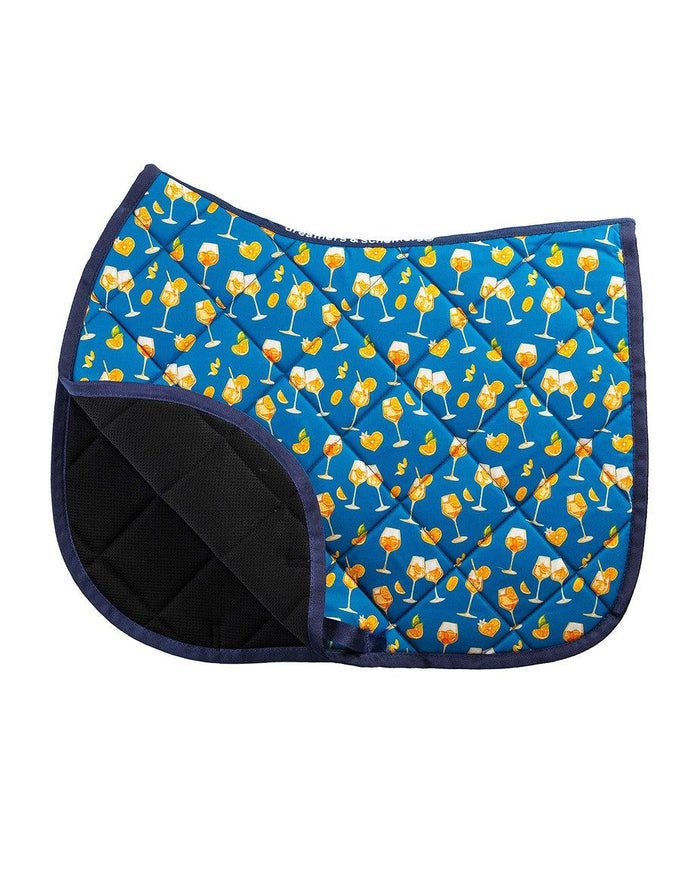 Aperol Spritz all-purpose saddle pad featuring aperol spritz cocktail print, alternate angle, by Dreamers & Schemers