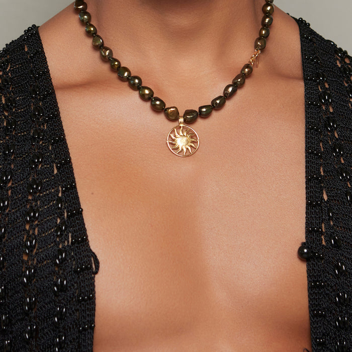 Black Pearl Aurora Necklace for Him