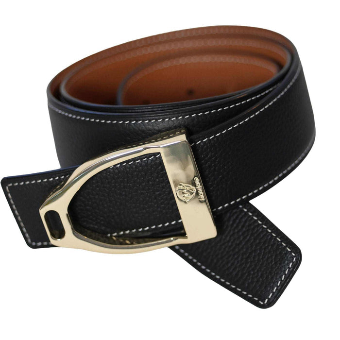 ManeJane Black/Chestnut Reversible Leather Belt Strap reversible leather belt, additional view, equestrian accessory by Dreamers & Schemers