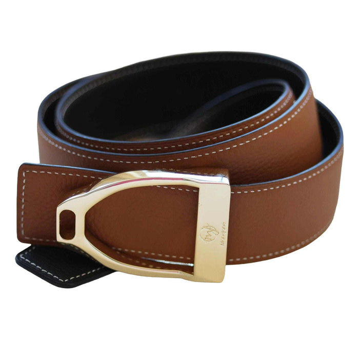 ManeJane Black/Chestnut Reversible Leather Belt Strap reversible leather belt, additional view, equestrian accessory by Dreamers & Schemers