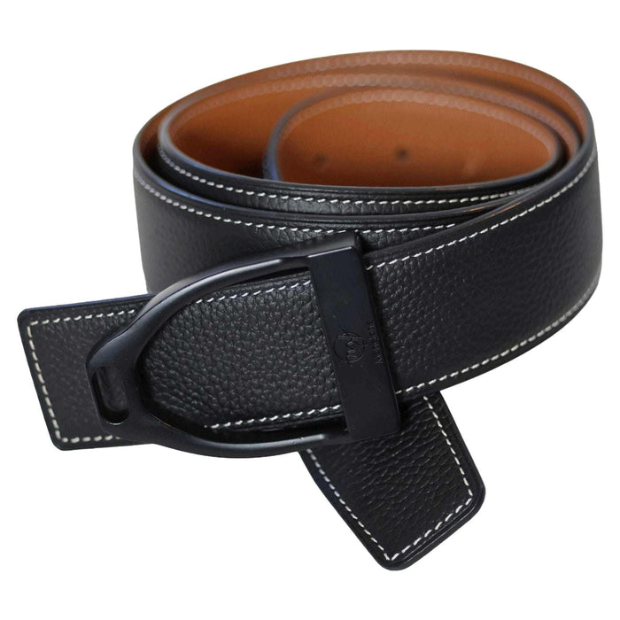 ManeJane Black/Chestnut Reversible Leather Belt Strap reversible leather belt, additional view, equestrian accessory by Dreamers & Schemers
