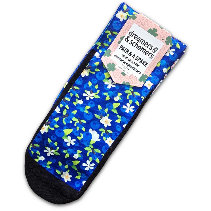 Blueberries Pair & A Spare Socks black boot socks in pack of three with magical spare sock offer
