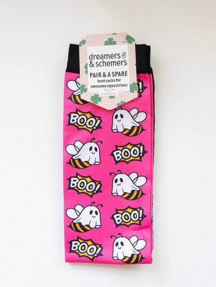 Boo Bees Pair & a Spare equestrian boot socks in their header card, by Dreamers & Schemers