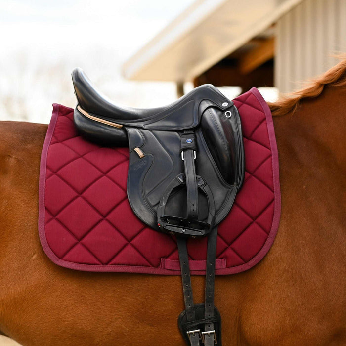 Burgundy all-purpose saddle pad featuring solid burgundy, alternate angle, by Dreamers & Schemers