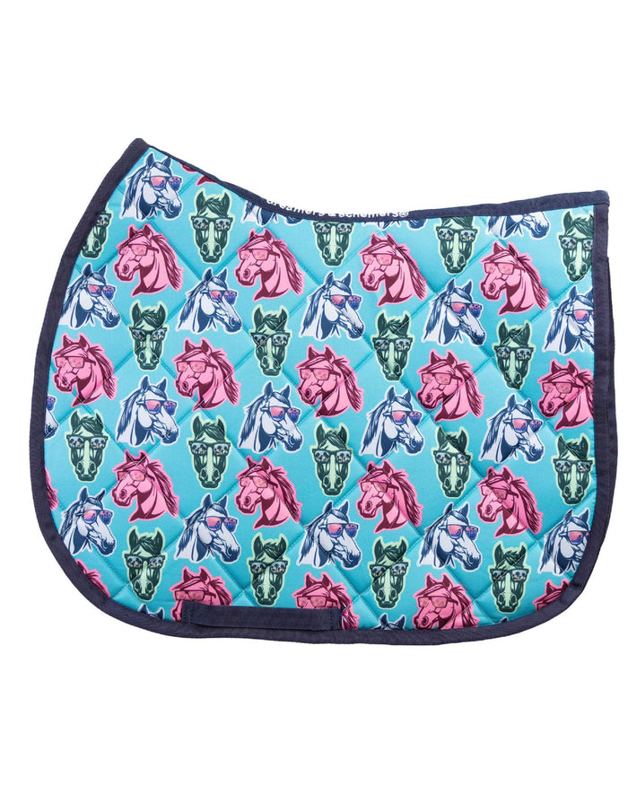 California Dreamin' all-purpose saddle pad with california palm trees in light blue, by Dreamers & Schemers