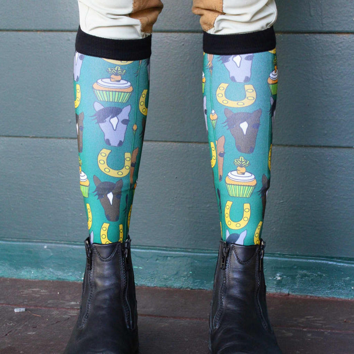 Carrot Cake Pair & a Spare equestrian boot socks, alternate angle, by Dreamers & Schemers