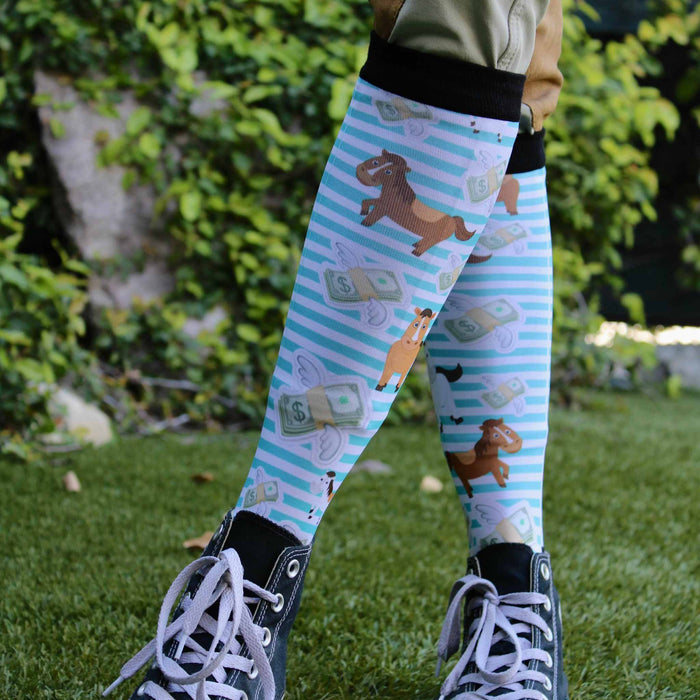 Cash Money Pair & a Spare equestrian boot socks with money dollar bills, by Dreamers & Schemers