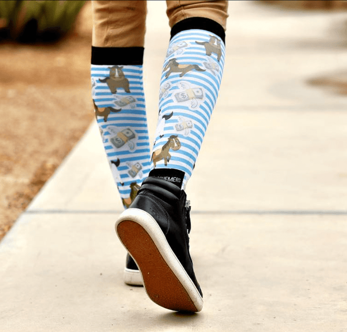Cash Money Pair & a Spare equestrian boot socks, showing the full pattern layout
