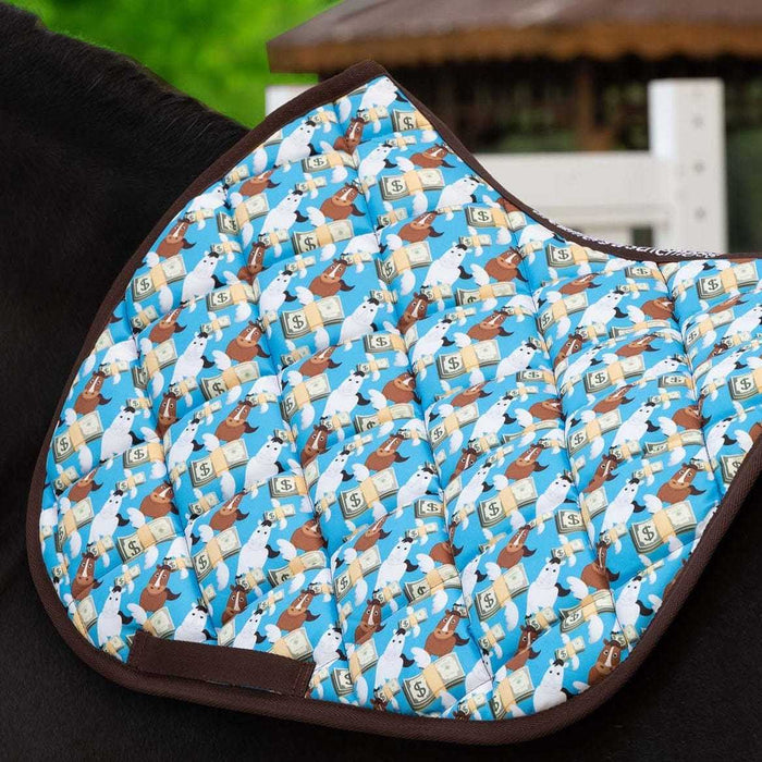 Cash Money all-purpose saddle pad featuring money dollar bills, alternate angle, by Dreamers & Schemers