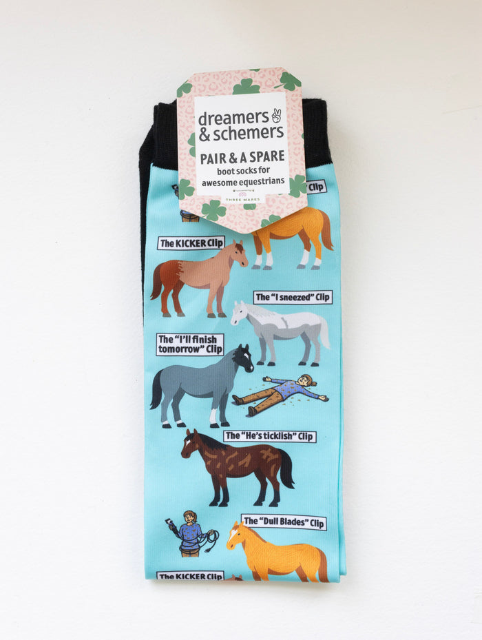 Clipart Pair & a Spare equestrian boot socks in their header card, by Dreamers & Schemers