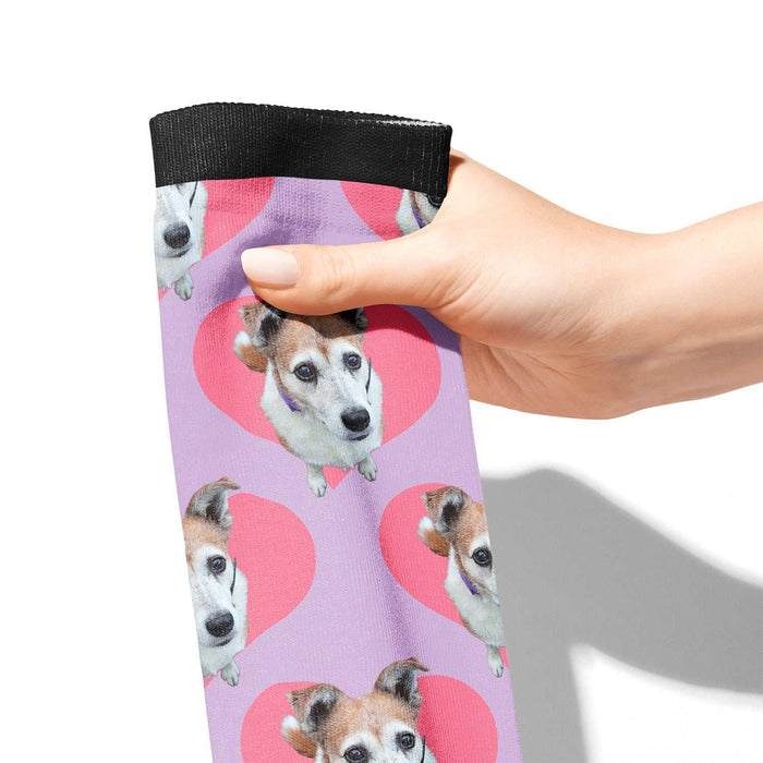 Hearts custom photo equestrian boot socks featuring heart print, product mockup showing the full design, by Dreamers & Schemers