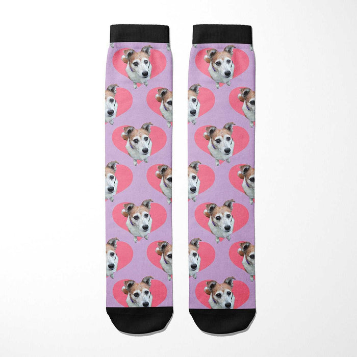 Hearts custom photo equestrian boot socks, product mockup showing the full design