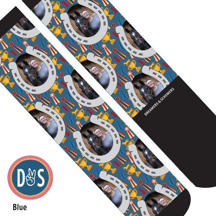 Custom boot socks with horseshoes and winner winner design for adults and youth