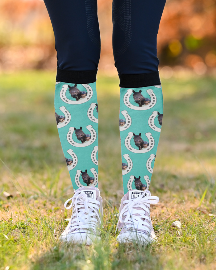 Horseshoes custom photo equestrian boot socks with horseshoe print, by Dreamers & Schemers