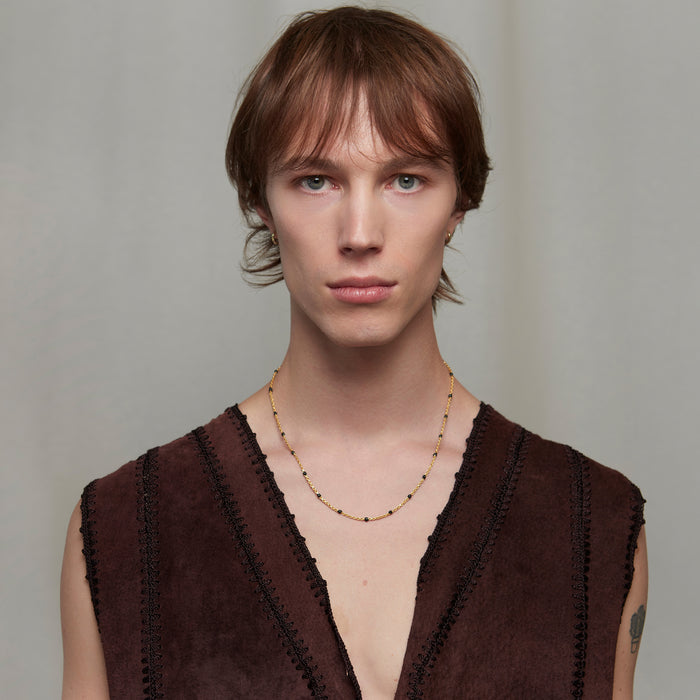 Deep Black Condesa Necklace in Gold for Him