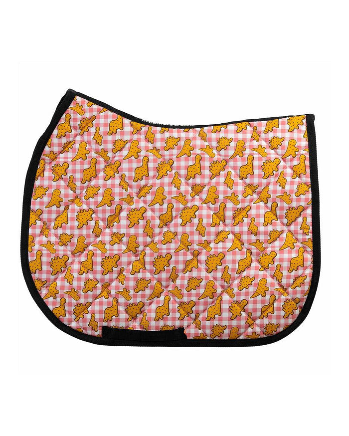 Dino Nuggies all-purpose saddle pad with dinosaur chicken nuggets, by Dreamers & Schemers