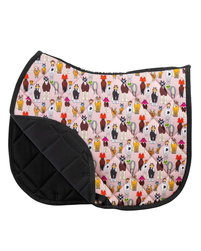 Disguise all-purpose saddle pad in Pink, close-up of the pattern and stitching, by Dreamers & Schemers