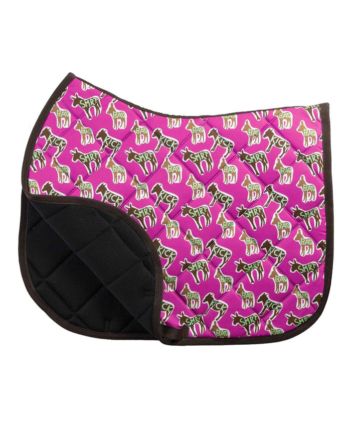 Donkey Talk all-purpose saddle pad with donkey print in pink, by Dreamers & Schemers
