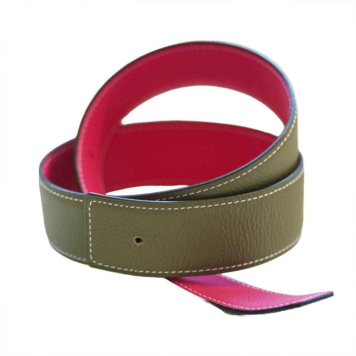 ManeJane Fuchsia/Olive Reversible Leather Belt Strap reversible leather belt, showing the full pattern layout, equestrian accessory