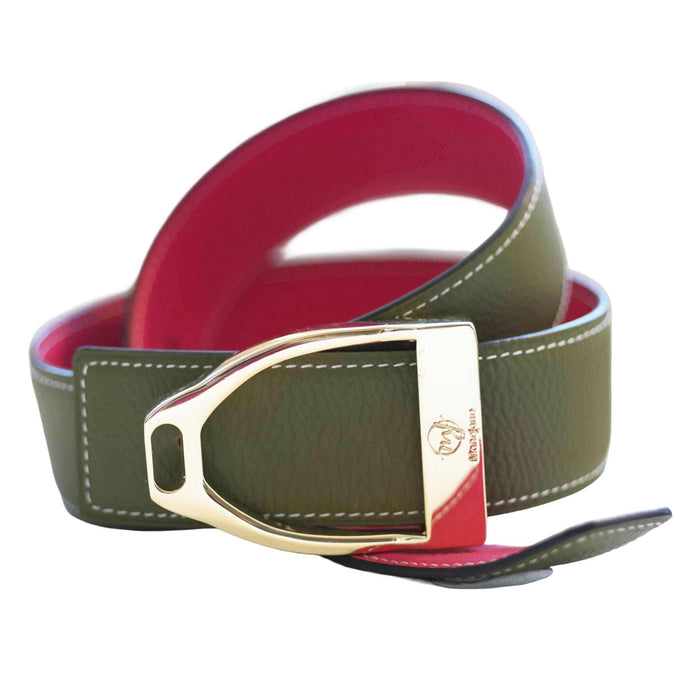 ManeJane Fuchsia/Olive Reversible Leather Belt Strap reversible leather belt, additional view, equestrian accessory by Dreamers & Schemers