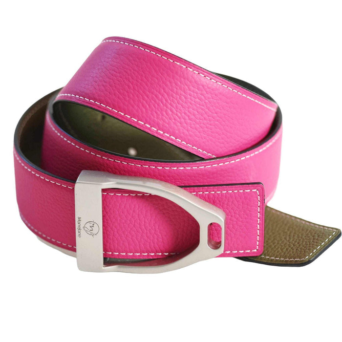 ManeJane Fuchsia/Olive Reversible Leather Belt Strap reversible leather belt, additional view, equestrian accessory by Dreamers & Schemers
