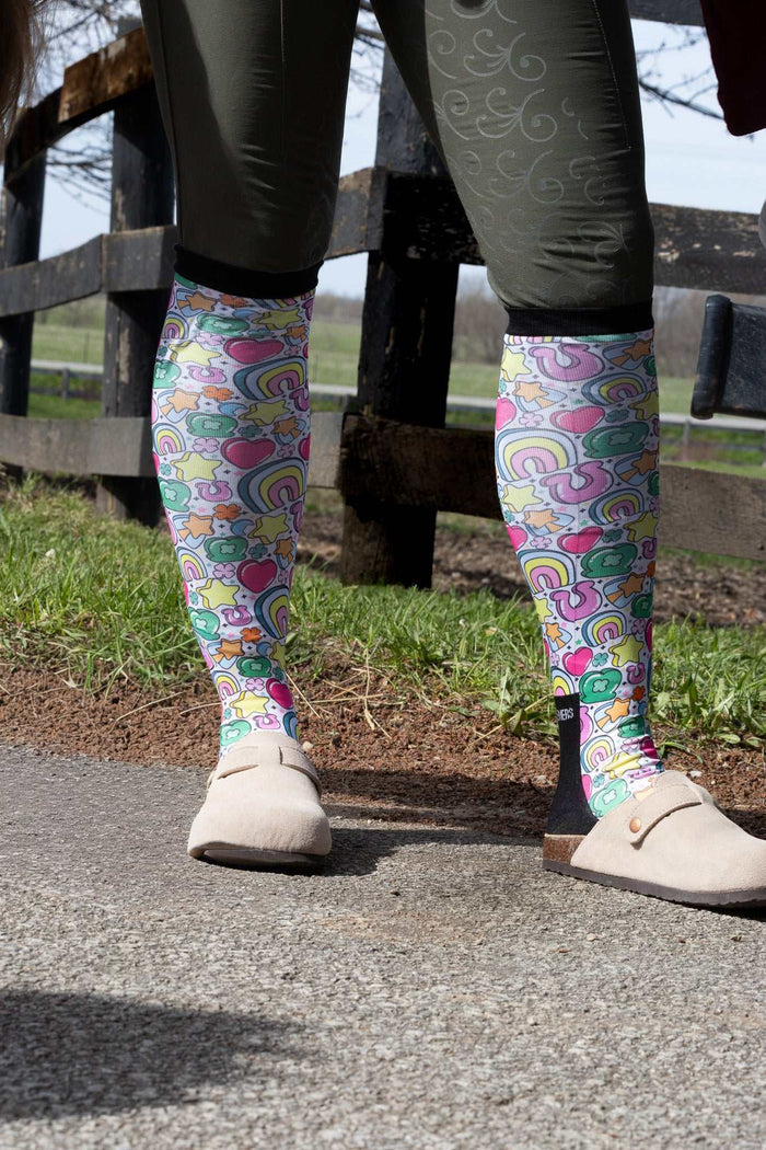 Full Of Luck 2.0 Pair & a Spare equestrian boot socks with lucky horseshoe clover, by Dreamers & Schemers