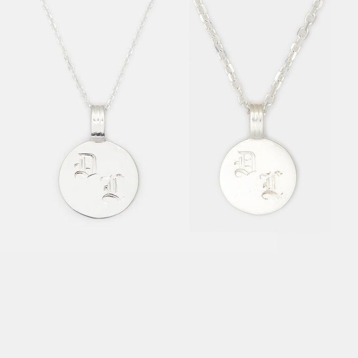 His and Hers - Joan Initial Medallion Necklace in Silver