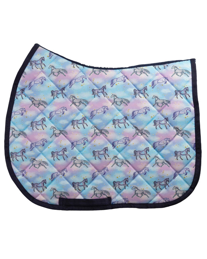 Horsey Dreams all-purpose saddle pad with horse dreamy pastel in light purple, by Dreamers & Schemers
