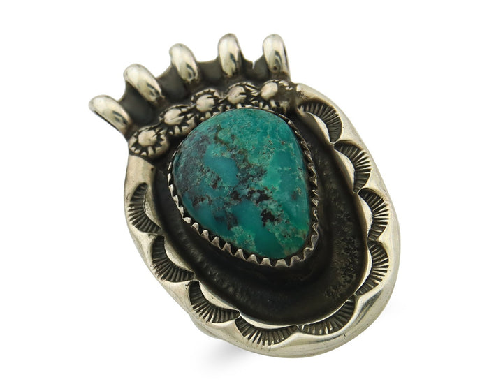 Huge Navajo Ring Sterling Silver Vintage Turquoise Handmade Signed E Size 6.75
