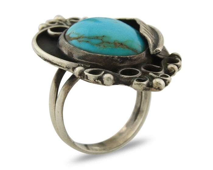 Huge Navajo Ring Sterling Silver Vintage Turquoise Handmade Signed TS Size 5.75
