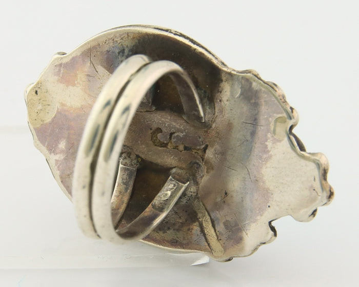 Huge Navajo Ring Sterling Silver Vintage Turquoise Handmade Signed TS Size 5.75