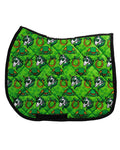 I Luck It A Lot all-purpose saddle pad with lucky clover horseshoe in green, by Dreamers & Schemers