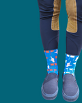 Insanity in the Middle custom crew socks by Dreamers & Schemers with bold design, women's size, polyester and spandex blend