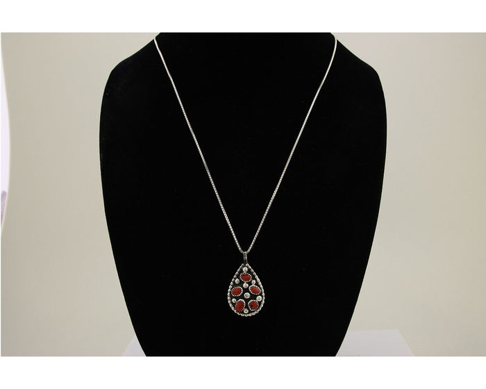 Large Navajo Necklace 925 Silver Mediterranean Coral Artist Signed JR C.80's