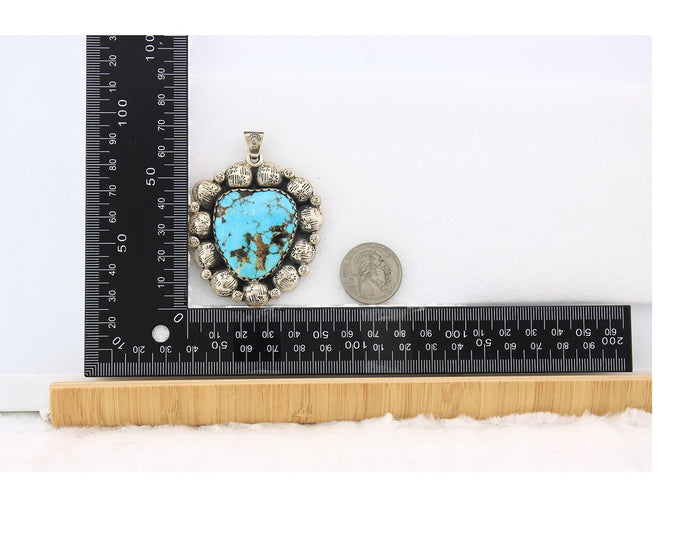 Large Navajo Pendant Sterling Silver Authentic Turquoise Vintage Artist Signed