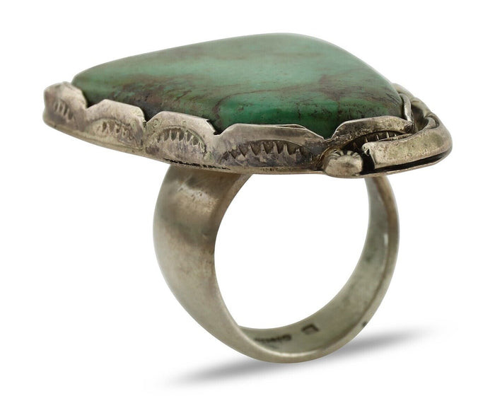 Large Navajo Ring 925 Silver Natural Green Turquoise Artist Signed B C.80's