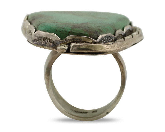 Large Navajo Ring 925 Silver Natural Green Turquoise Artist Signed B C.80's