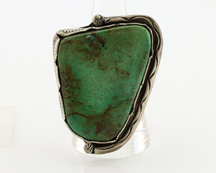 Large Navajo Ring 925 Silver Natural Green Turquoise Artist Signed B C.80's