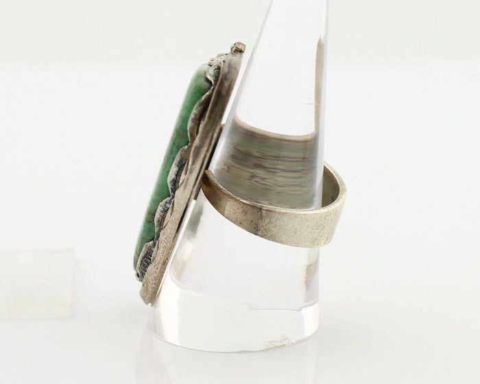 Large Navajo Ring 925 Silver Natural Green Turquoise Artist Signed B C.80's