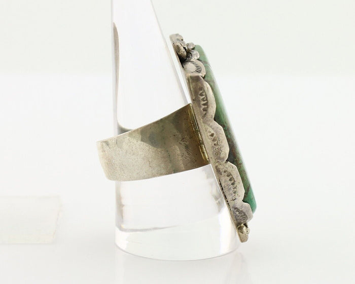 Large Navajo Ring 925 Silver Natural Green Turquoise Artist Signed B C.80's