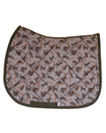 Laser Cats patterned saddle pad, full top view of the print and contrast binding, by Dreamers & Schemers