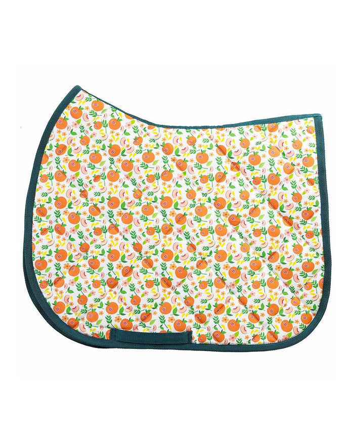 Life's A Peach all-purpose saddle pad with peach fruit print, by Dreamers & Schemers