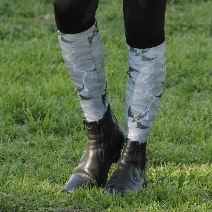 Fourth Wing limited edition equestrian boot socks, showing the full pattern layout