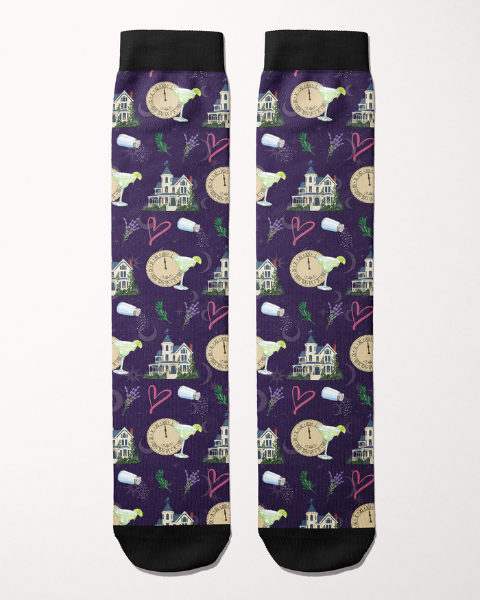Midnight Margaritas Limited Edition boot socks in deep purple, flat lay of the pair, by Dreamers & Schemers