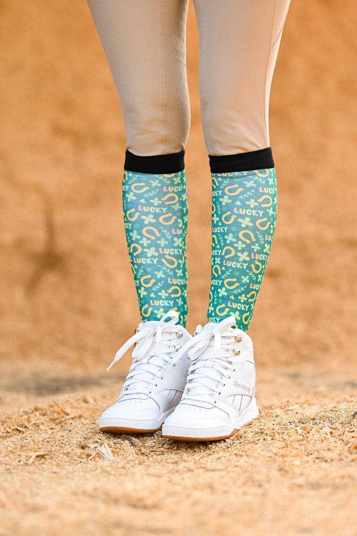 My Lucky limited edition equestrian boot socks with lucky horseshoe clover, by Dreamers & Schemers