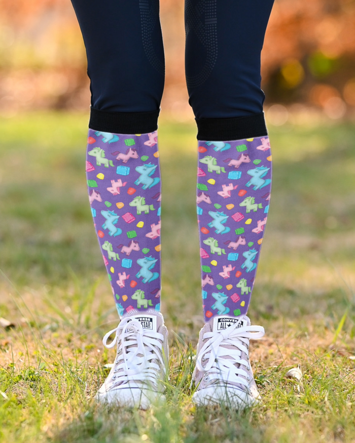 Limited Edition Neigh Doh Boot Socks made in USA, print to order, one pair, youth sizes, cotton blend