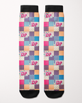Socks of Many Colors boot socks in a multicolor patchwork quilt print, by Dreamers & Schemers