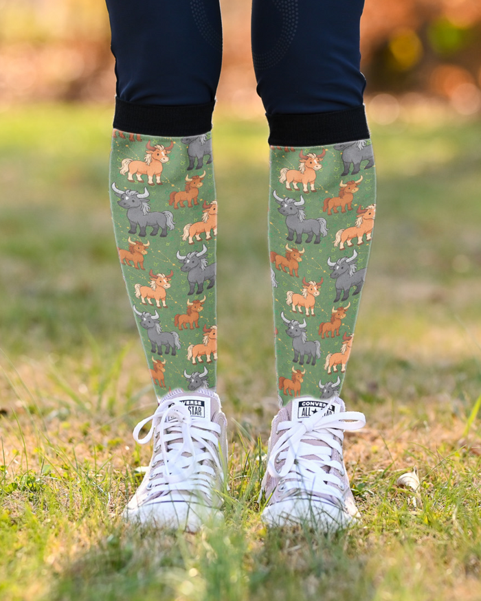 Limited edition Taurus zodiac boot socks with unique patterns, made in the USA, perfect for riding boots
