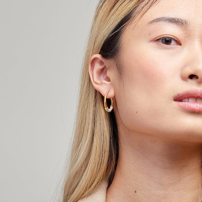Lola White Golden Hoops
